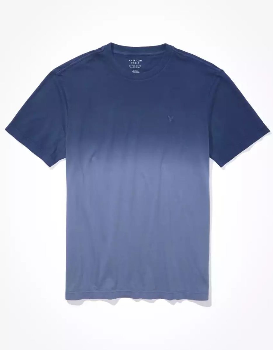 T Shirts American Eagle AE Super Soft Legend Dip-Dye Bleu Foncé Homme | EYJ-12081762